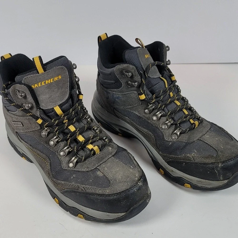 Skechers Relaxed Fit Waterproof Hiking Boots Grey Yellow SN 65672 Mens 8